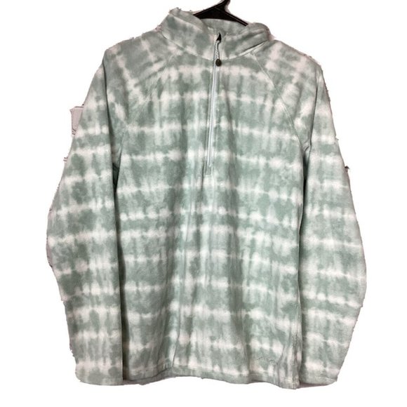 Eddie Bauer Aztec Tie-dye Women's Quarter Zip Fleece Pullover Green White, Sz M - Picture 1 of 6